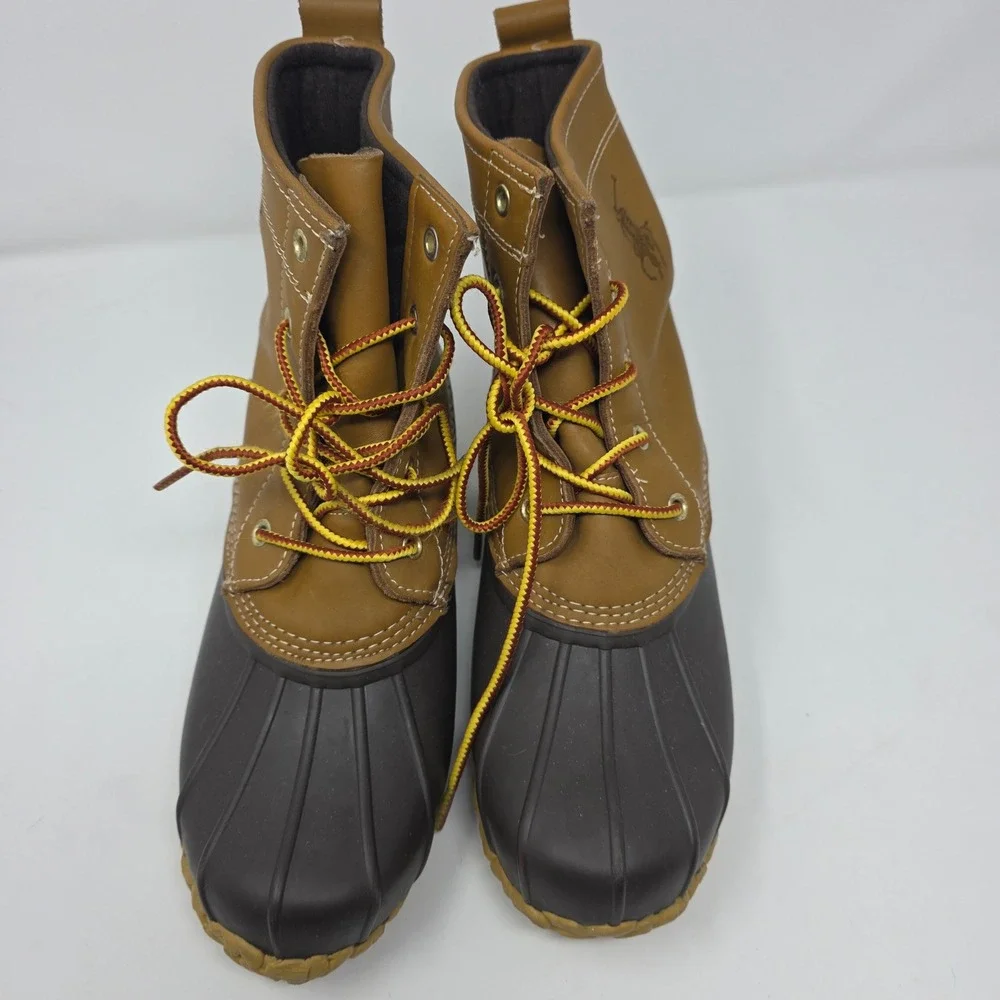 Polo Ralph Lauren Duck Boots Mens Sz 6 Ewan Leather Rubber Shell Brown Tan Boots